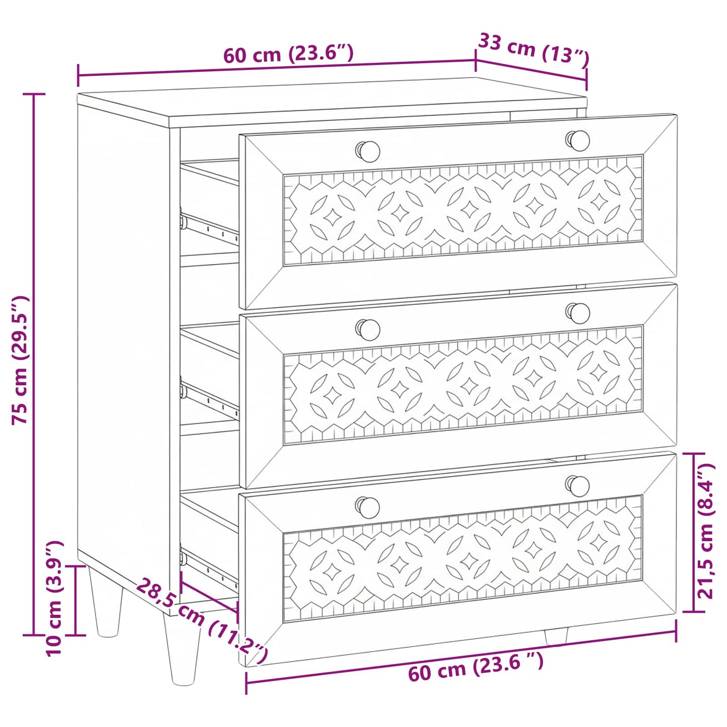 Serviesskap Hvit 60 x 33 x 75 cm heltre mango
