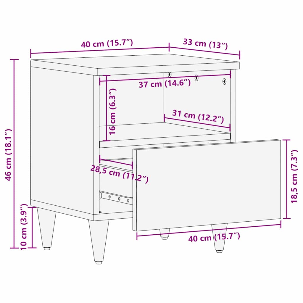 Nattbordskap Hvit 40 x 33 x 46 cm Konstruert tre
