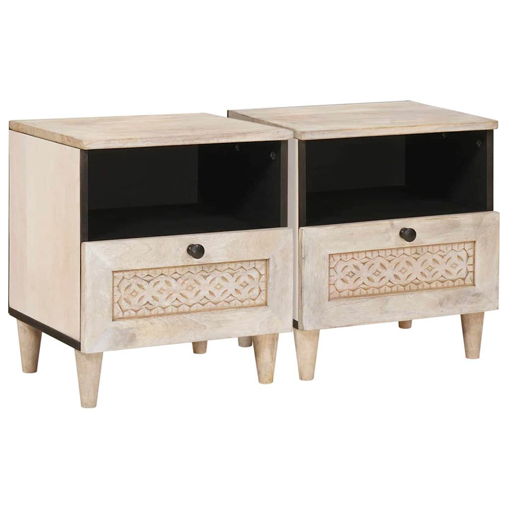 Nattbordskap 2 stk. Hvit 40 x 33 x 46 cm Konstruert tre