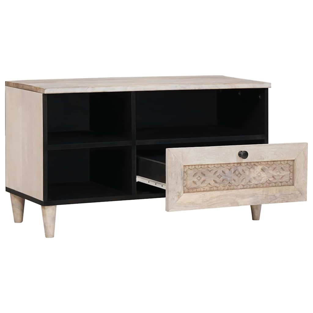 TV-skap med skuff Blek Hvit 80 x 33 x 46 cm Massiv mango tre