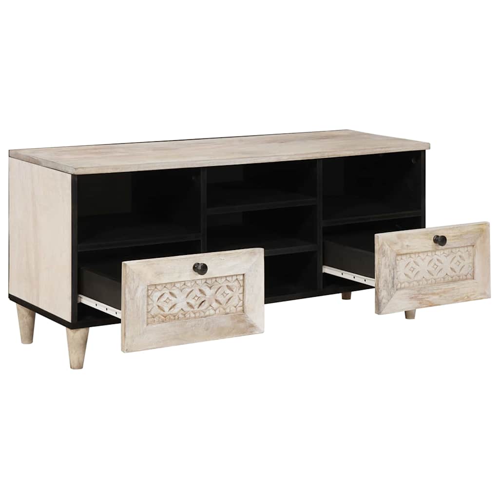 TV-skap med skuff Blek Hvit 100 x 33 x 46 cm Massiv mango tre