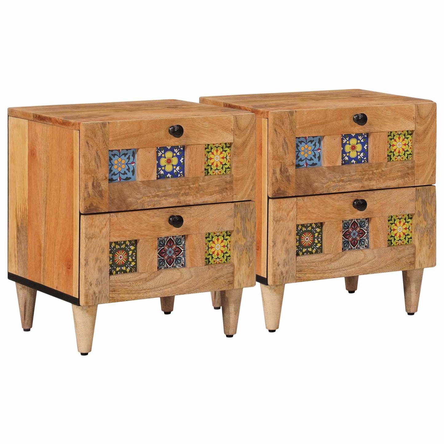 Nattbordskap 2 pcs Naturlig 40 x 33,5 x 46 cm Massiv mango tre vidaXL