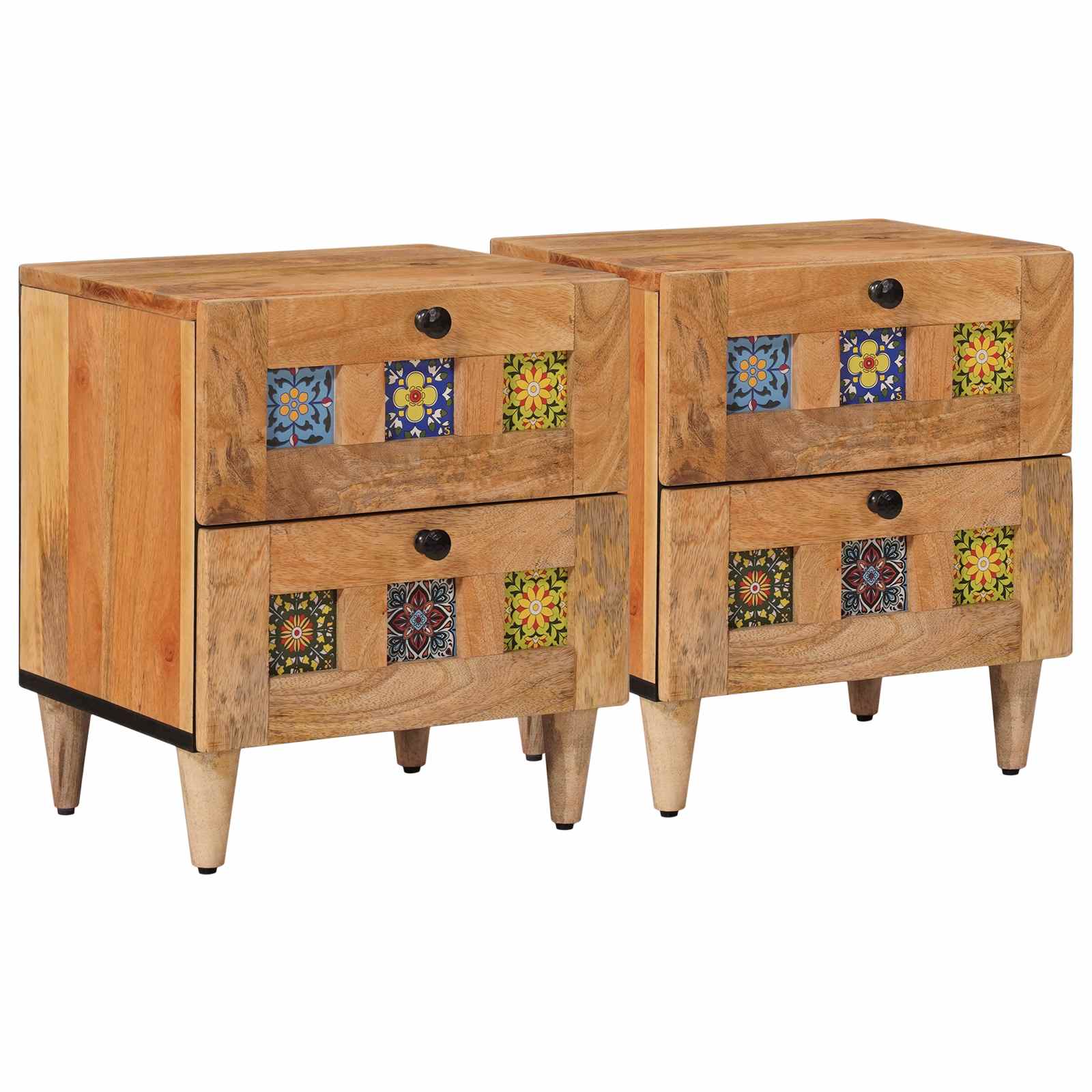 Nattbordskap 2 pcs Naturlig 40 x 33,5 x 46 cm Massiv mango tre vidaXL