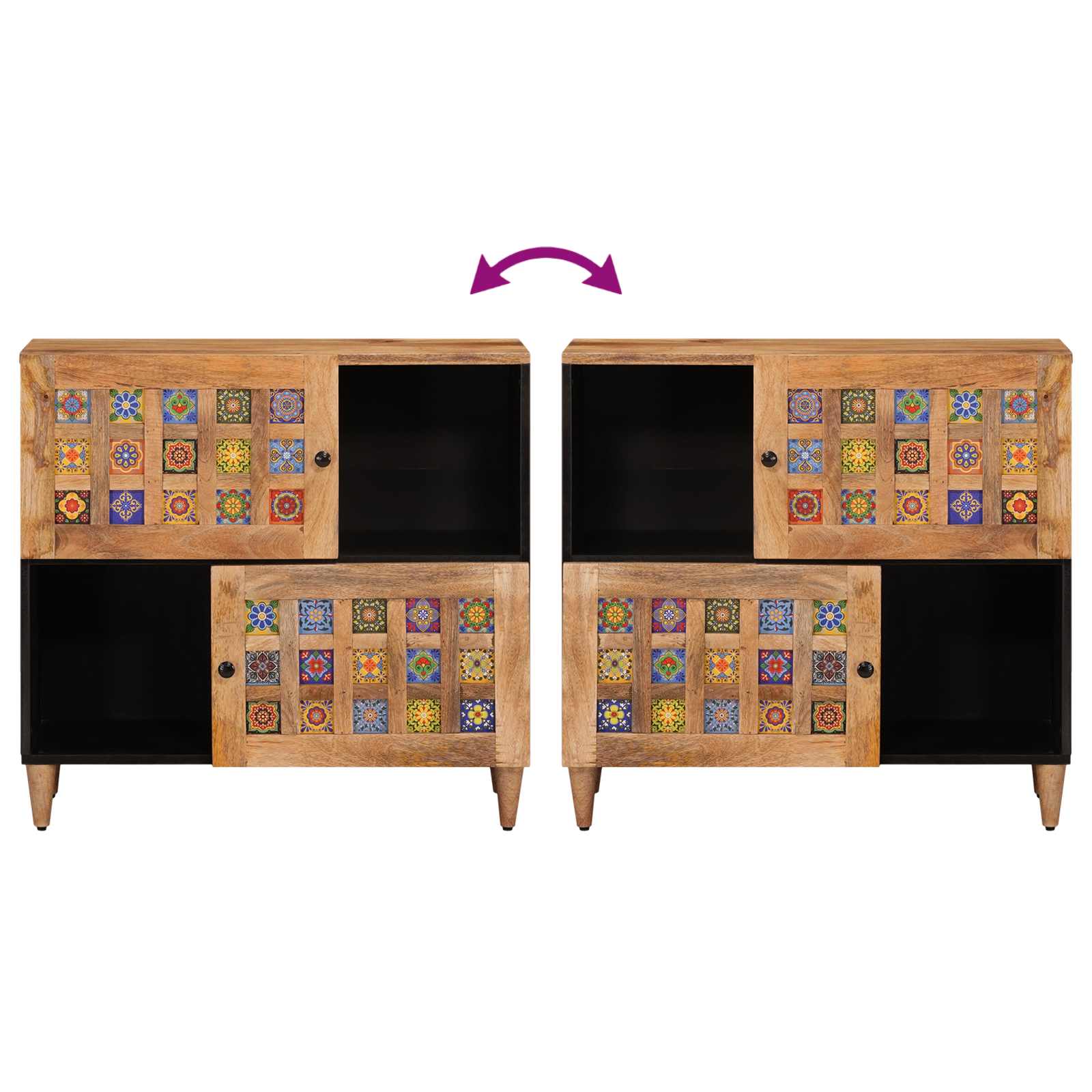 Serviesskap med dør Naturlig 80 x 33,5 x 75 cm Massiv mango tre vidaXL