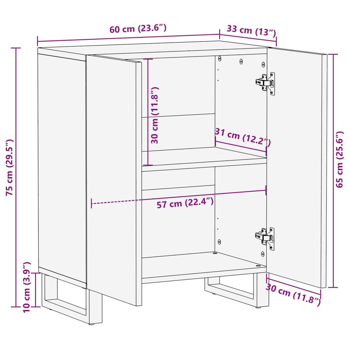 Oppbevaringssideboard Brun 60 x 33 x 75 cm Massiv mango tre