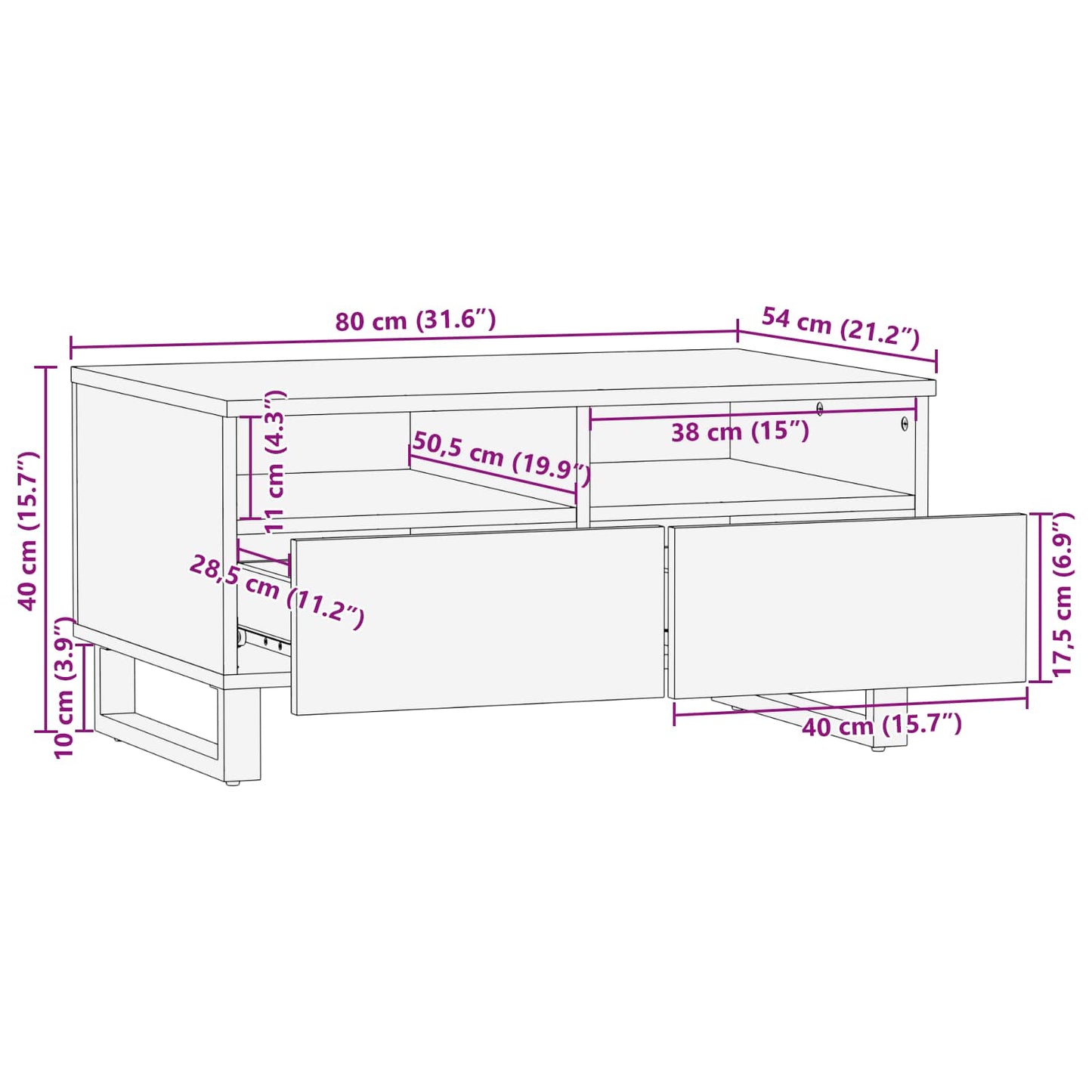 Kaffebord med skuff Brun 80 x 54 x 40 cm Massiv mango tre
