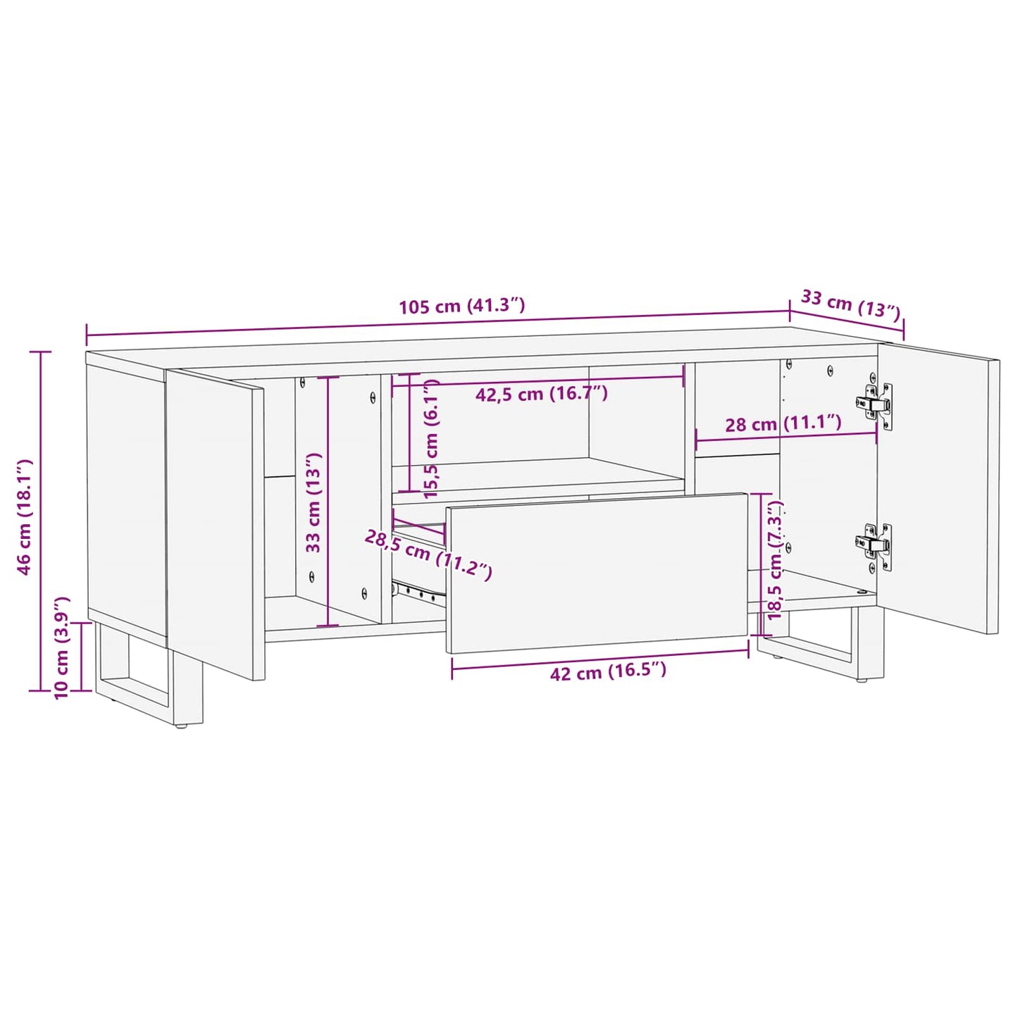 TV-skap med hylle Brun 105 x 33 x 46 cm Massiv mango tre