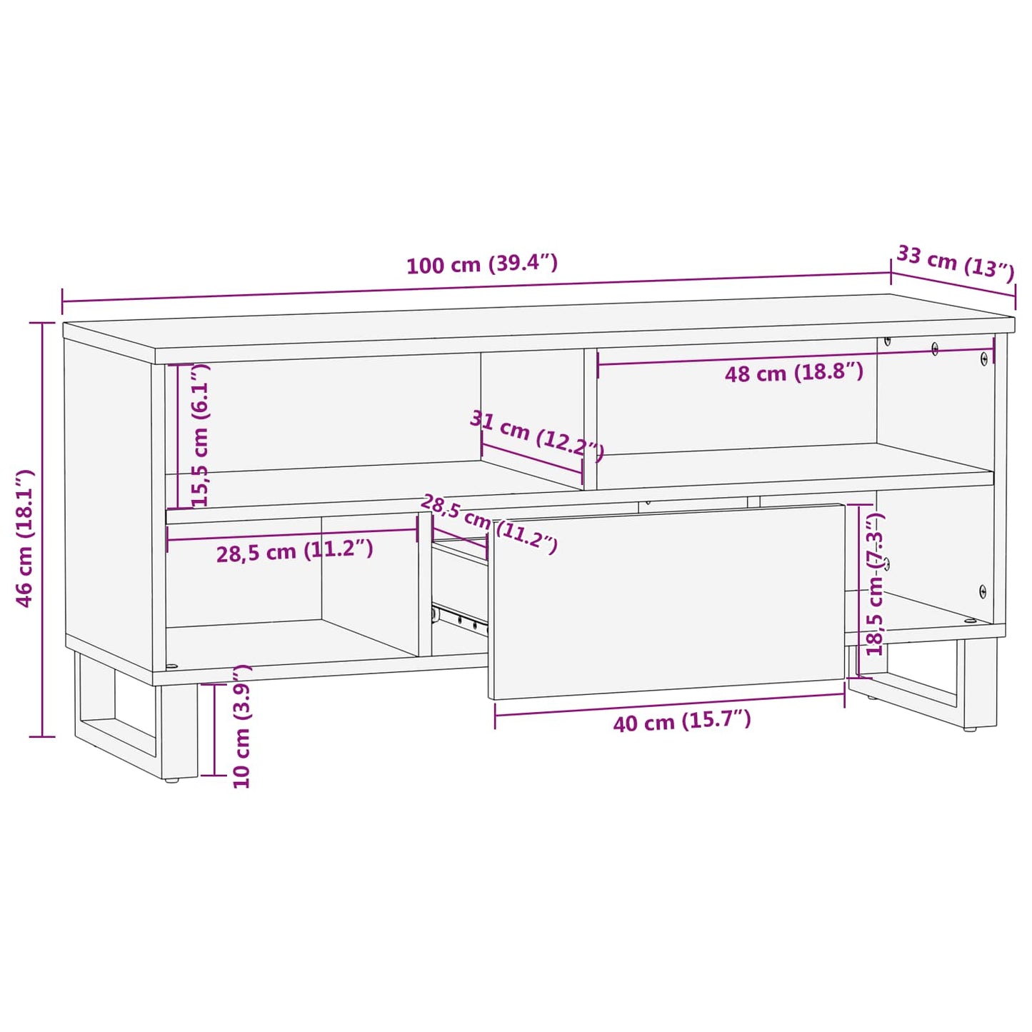 TV-skap med skuff Brun 100 x 33 x 46 cm Massiv mango tre