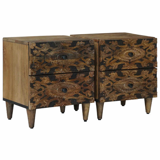 Nattbordskap 2 pcs Brun 40 x 33,5 x 46 cm Massiv mango tre