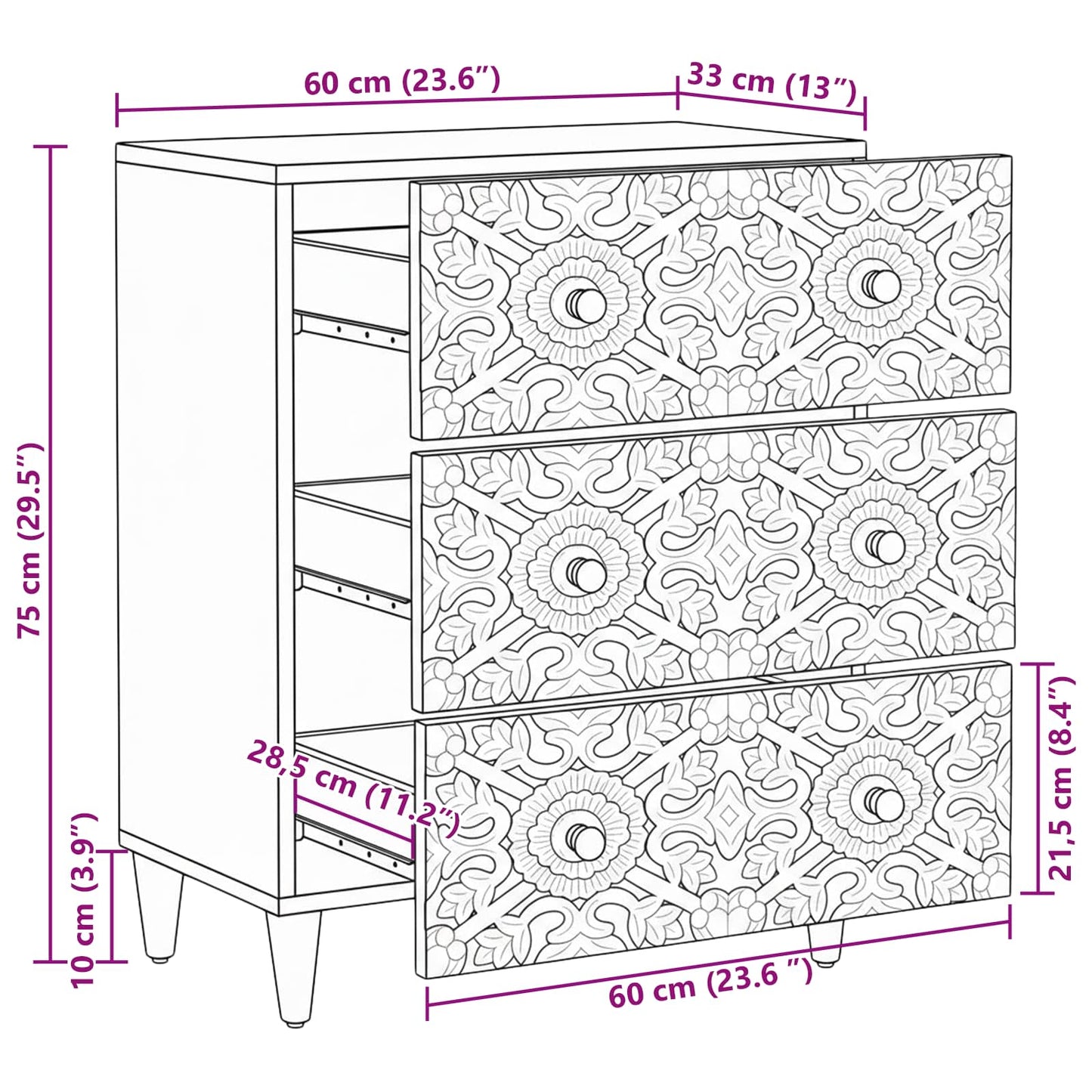 Oppbevaringssideboard Brun 60 x 33,5 x 75 cm Massiv mango tre