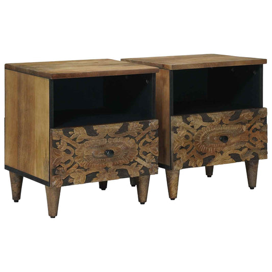 Sengekabinett 2 pcs Brun 40 x 33 x 46 cm Massiv mango tre