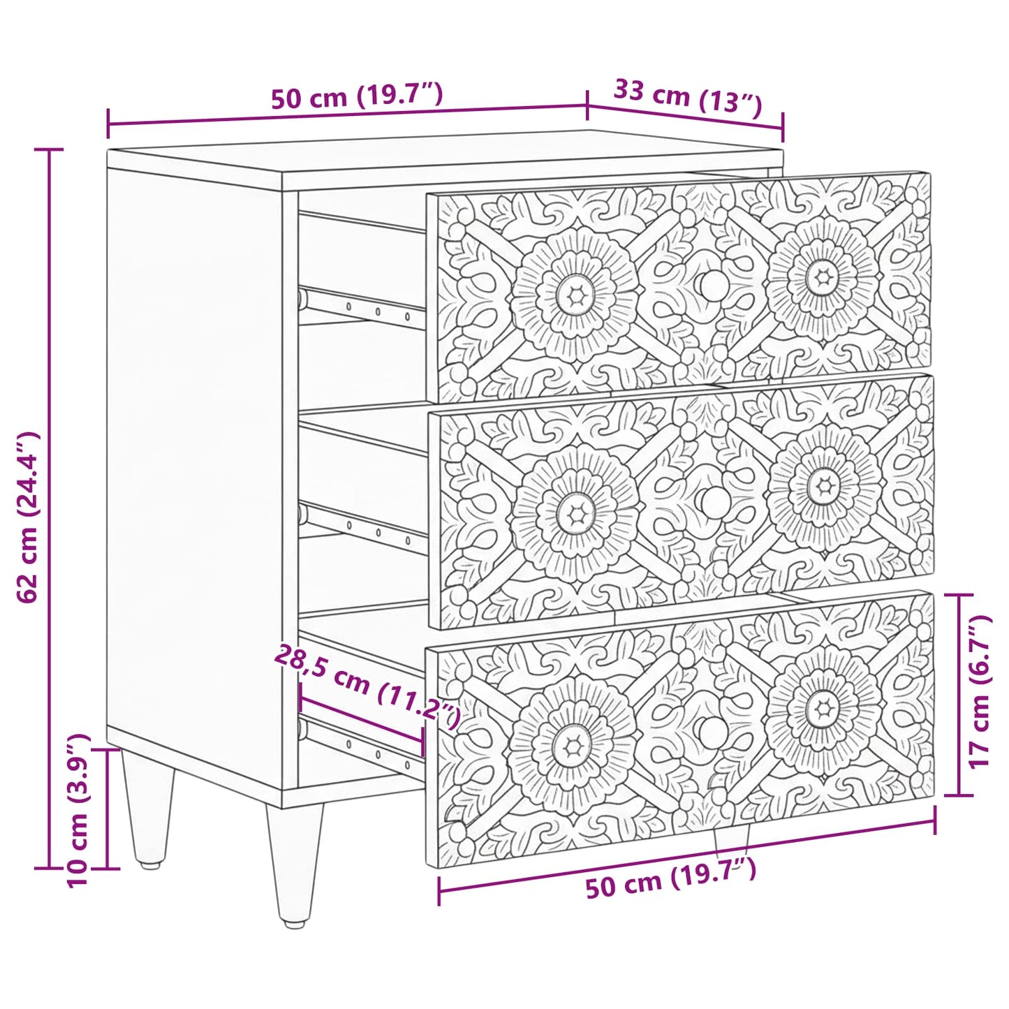 Sengekabinett med skuff Brun 50 x 33 x 60 cm Massiv mango tre