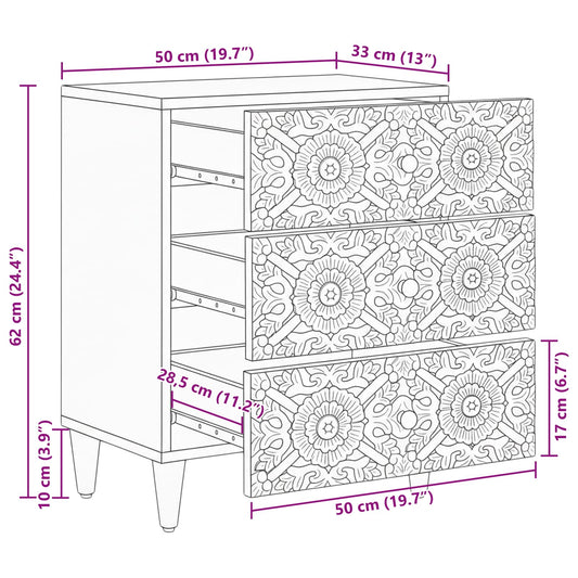 Sengekabinett med skuff Brun 50 x 33 x 60 cm Massiv mango tre