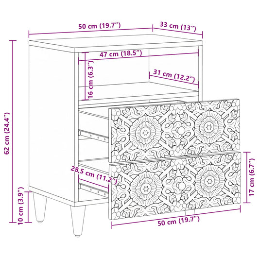 Sengekabinett med skuff Brun 50 x 33 x 60 cm Massiv mango tre