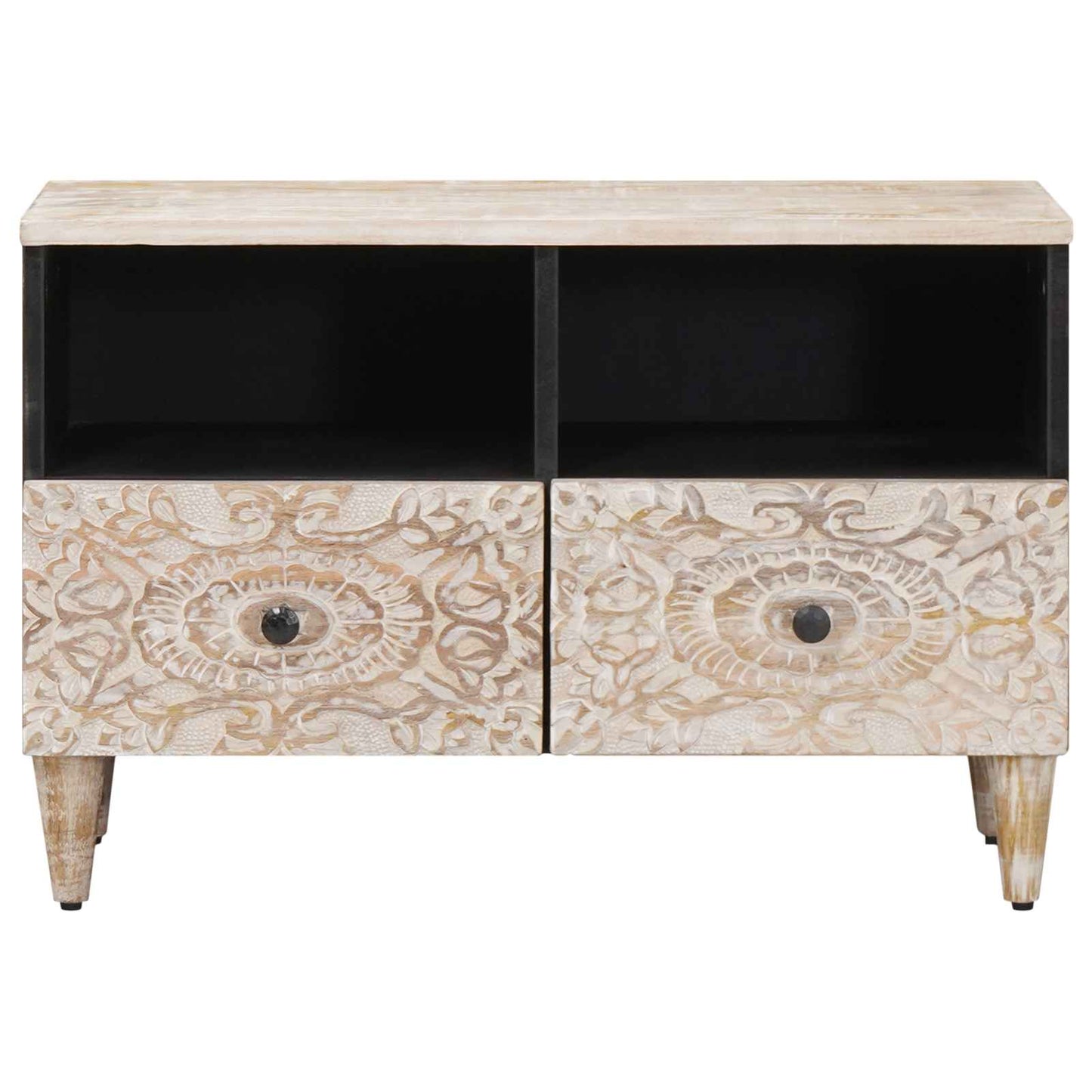 TV-skap med lagring Hvit 70 x 33,5 x 46 cm Massiv mango tre