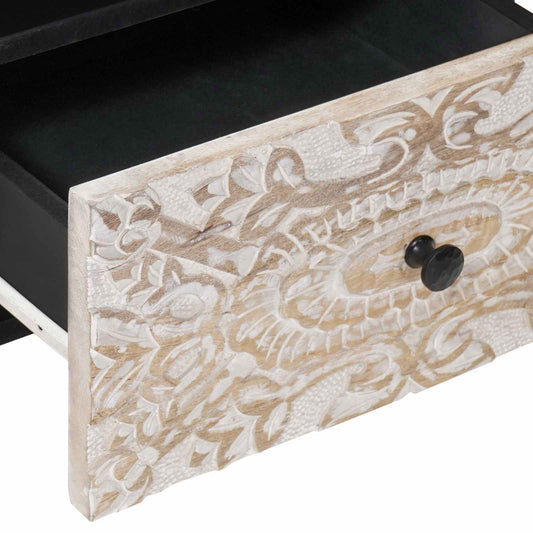 Sengekabinett med skuff Hvit 40 x 33 x 46 cm Massiv mango tre