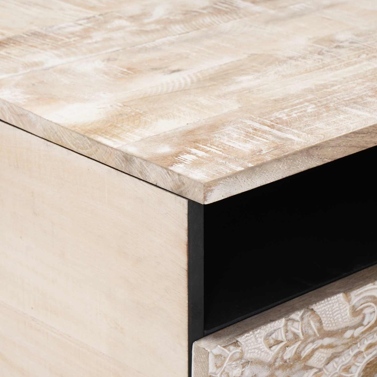 Kaffebord med skuff Hvit 80 x 54 x 40 cm Massiv mango tre