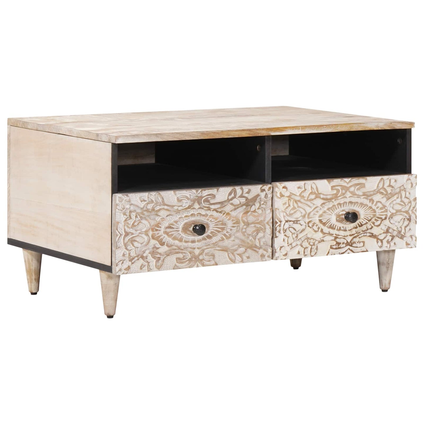 Kaffebord med skuff Hvit 80 x 54 x 40 cm Massiv mango tre