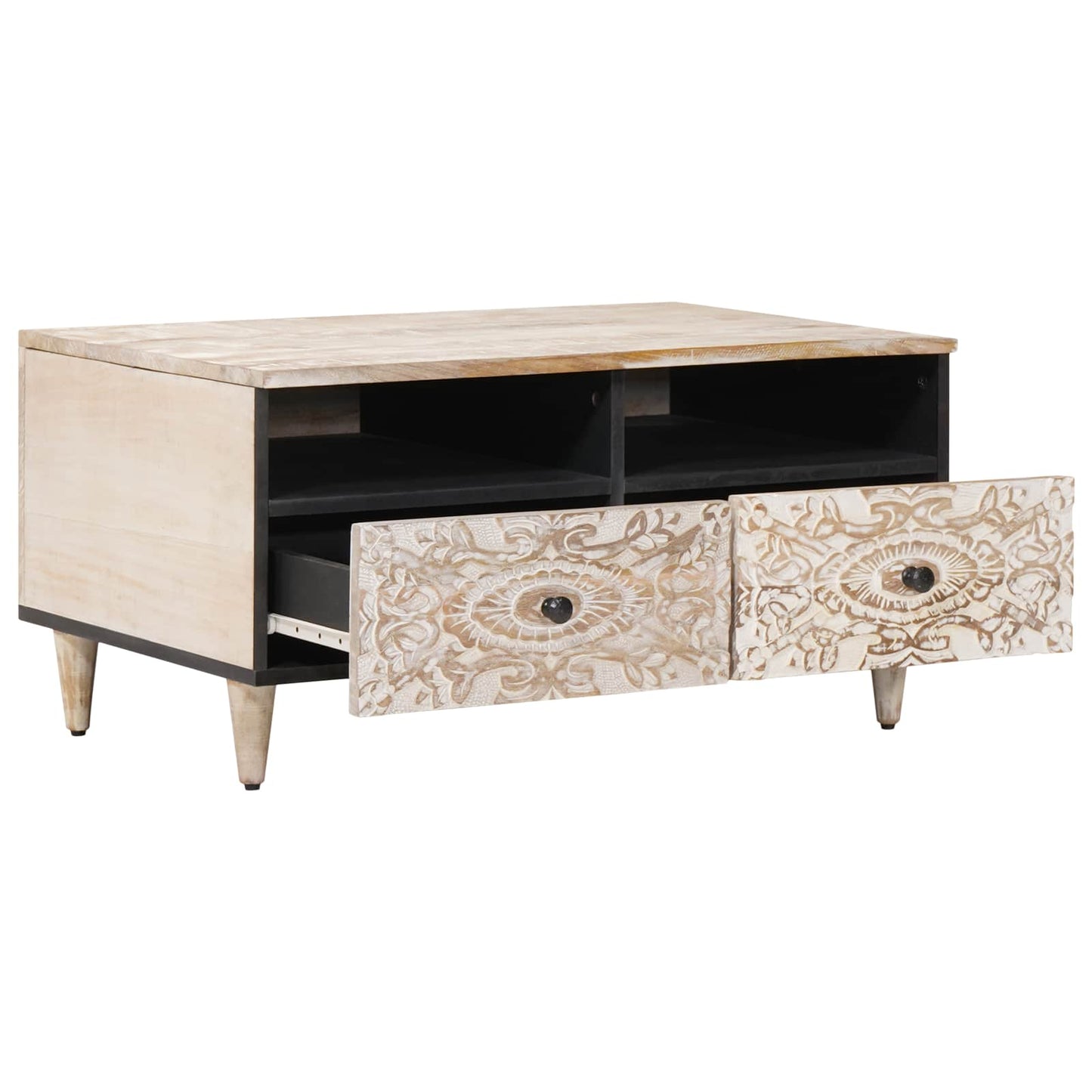 Kaffebord med skuff Hvit 80 x 54 x 40 cm Massiv mango tre