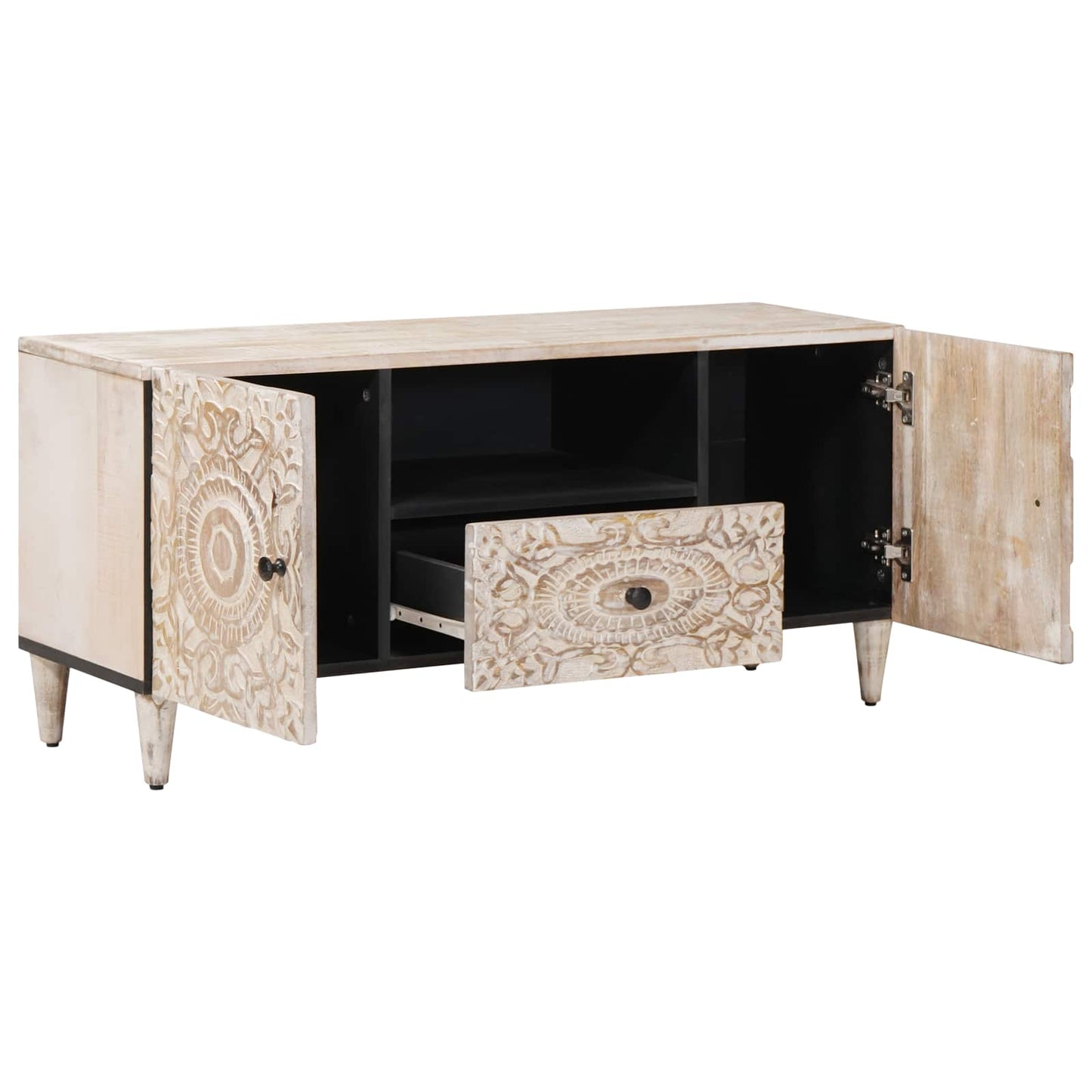 TV-skap med skuff Hvit 105 x 33,5 x 46 cm Massiv mango tre
