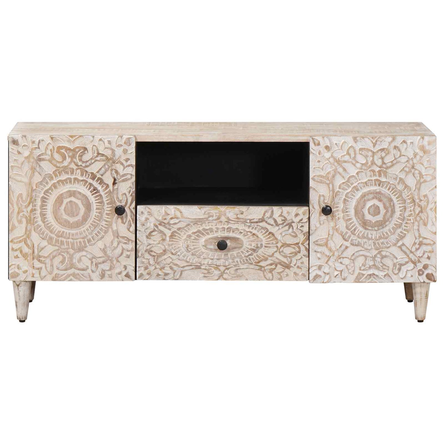 TV-skap med skuff Hvit 105 x 33,5 x 46 cm Massiv mango tre
