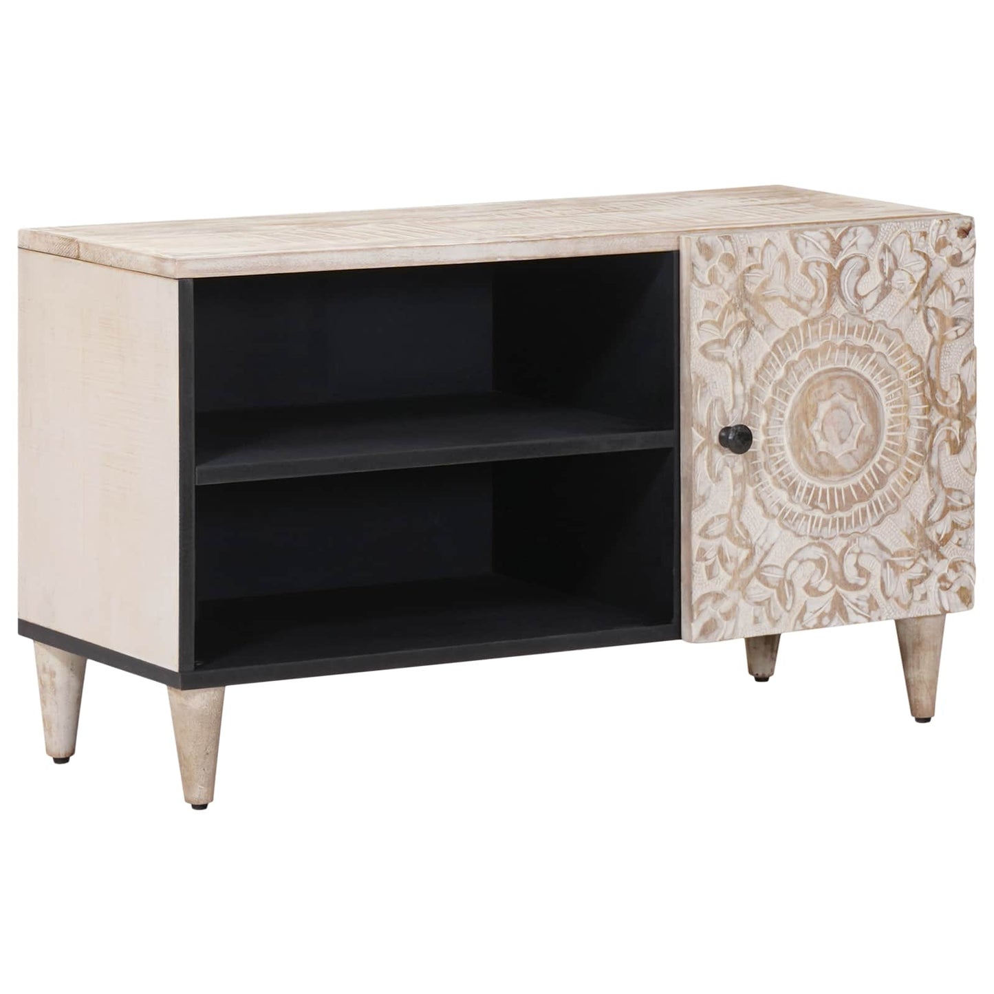 TV-skap med hylle Hvit 80 x 31,5 x 46 cm Massiv mango tre
