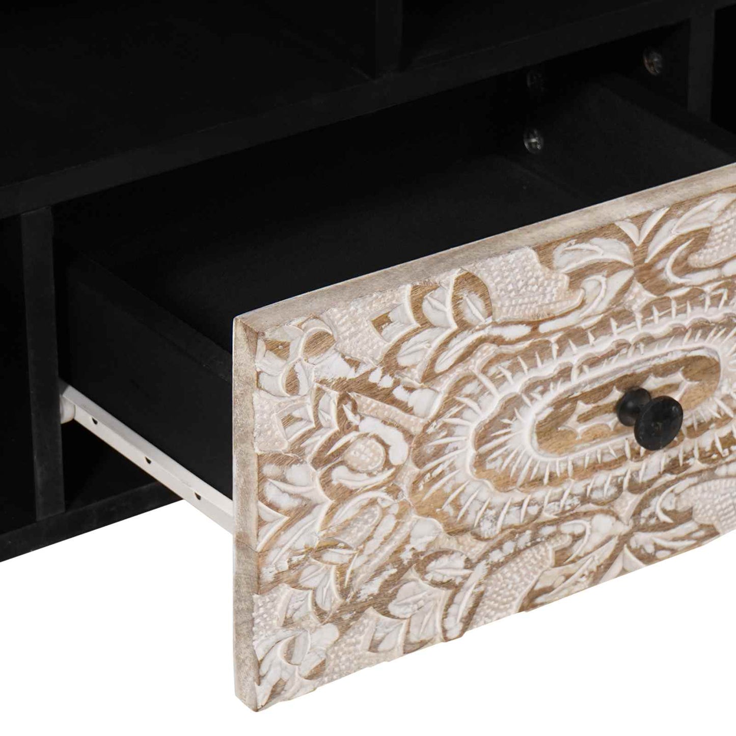 TV-skap med skuff Hvit 100 x 33,5 x 46 cm Massiv mango tre