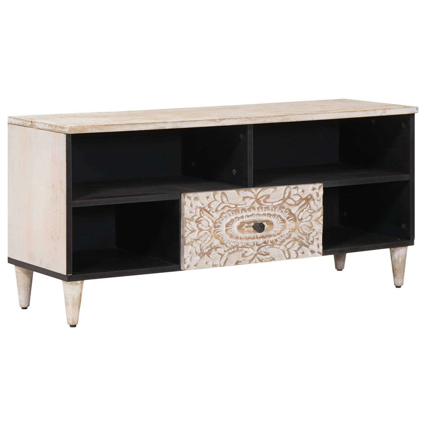 TV-skap med skuff Hvit 100 x 33,5 x 46 cm Massiv mango tre