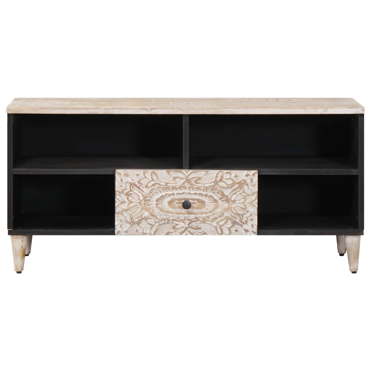 TV-skap med skuff Hvit 100 x 33,5 x 46 cm Massiv mango tre