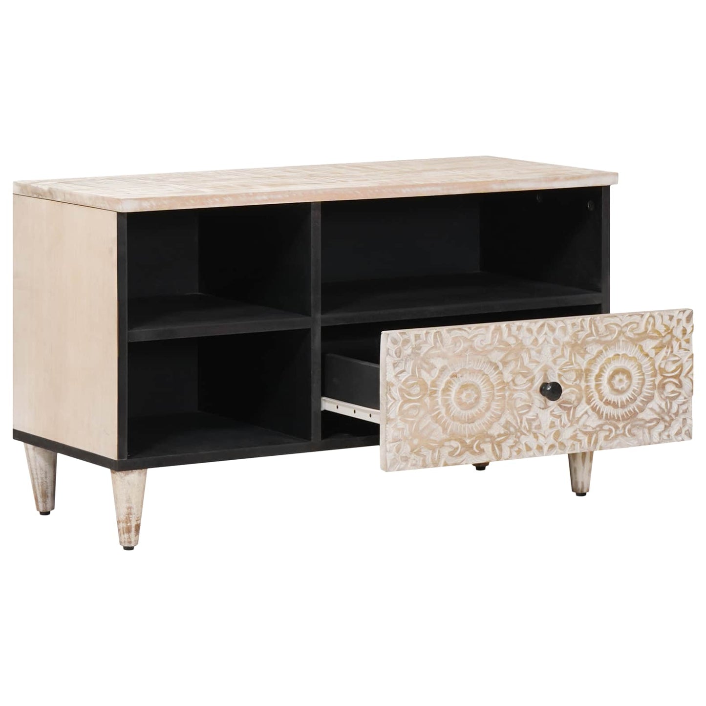 TV-skap med skuff Hvit 80 x 33,5 x 46 cm Massiv mango tre