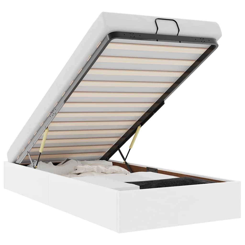 Ottoman sengeramme uten madrass hvit Single kunstskinn