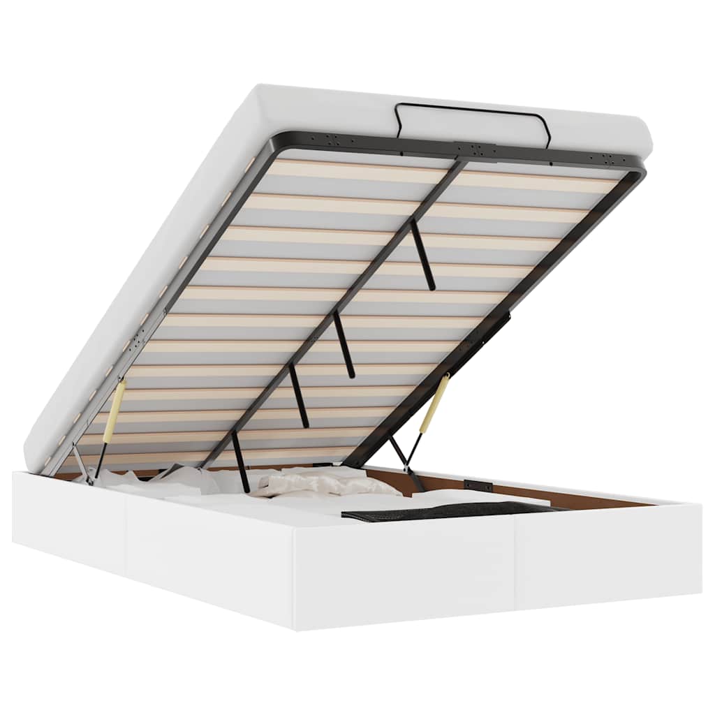 Ottoman sengeramme uten madrass hvit Double kunstskinn