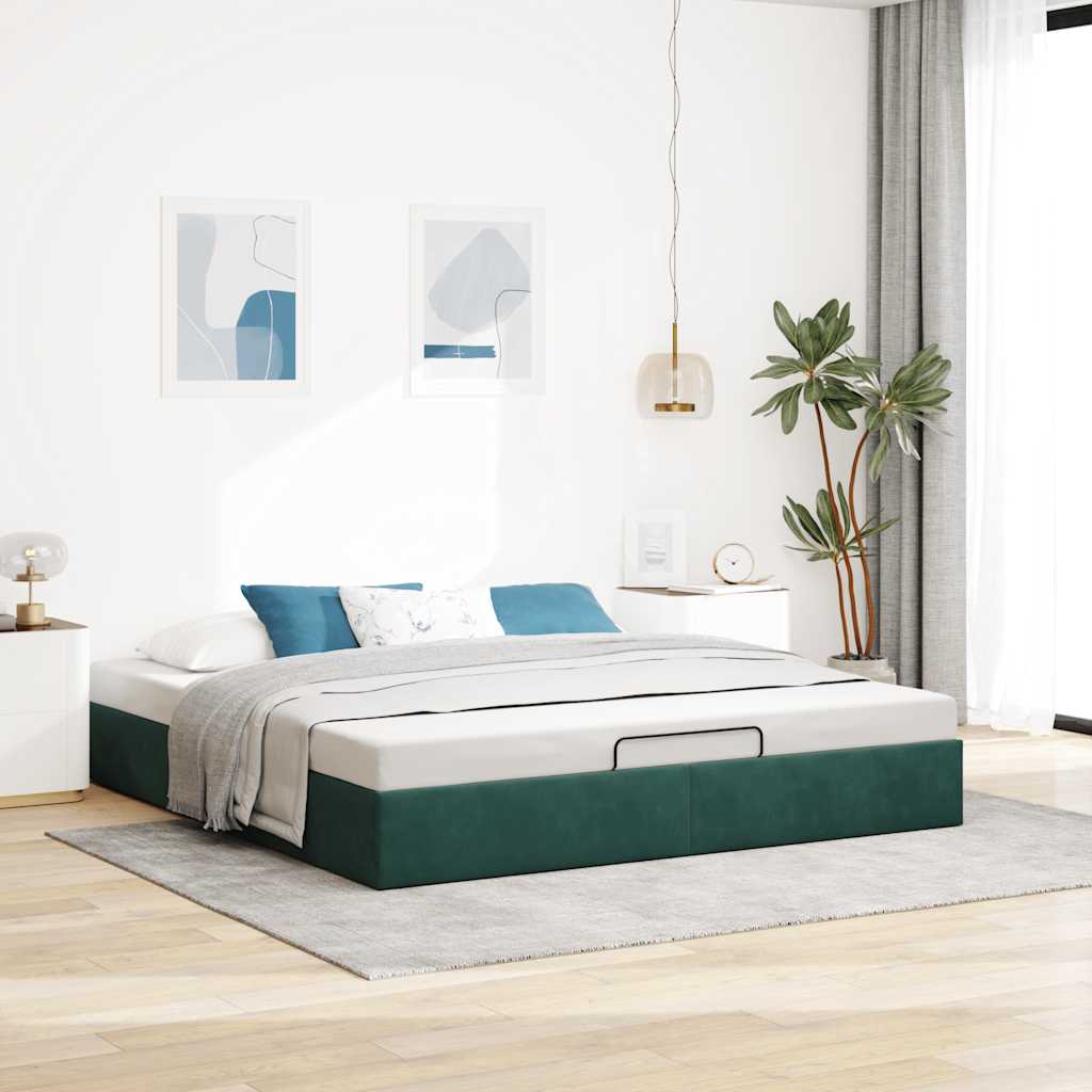 Ottoman sengeramme uten madrass mørkegrønn 200x200 cm fløyel