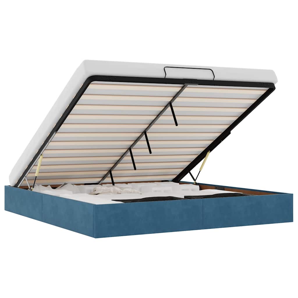 Ottoman sengeramme uten madrass mørkeblå 200x200 cm fløyel