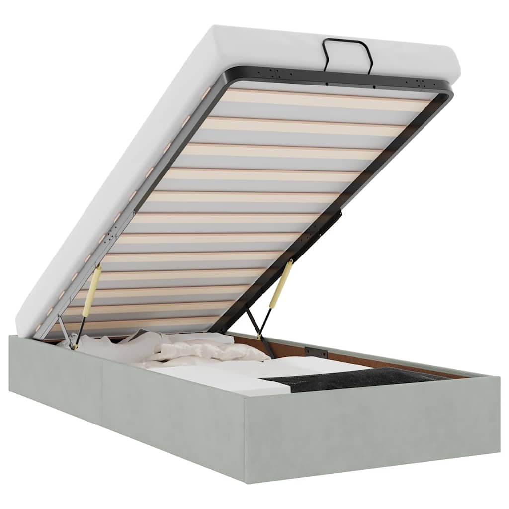 Ottoman sengeramme uten madrass lysegrå enkelt fløyel