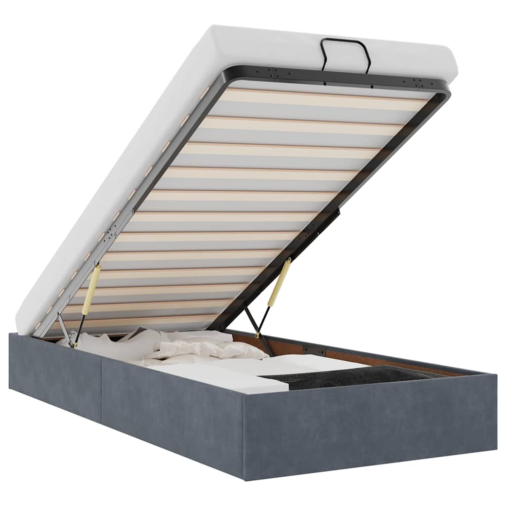 Ottoman sengeramme uten madrass mørkegrå enkelt fløyel