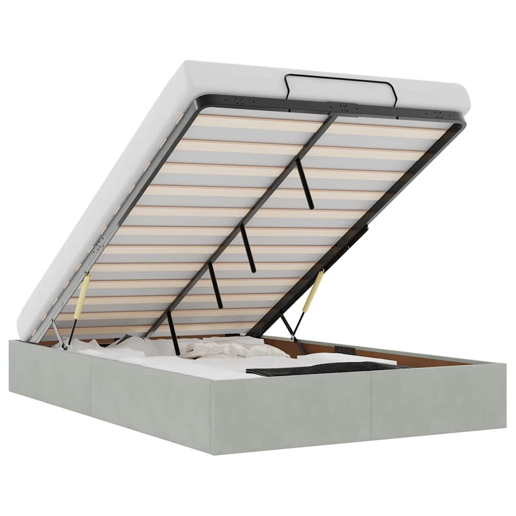 Ottoman sengeramme uten madrass lysegrå dobbel fløyel