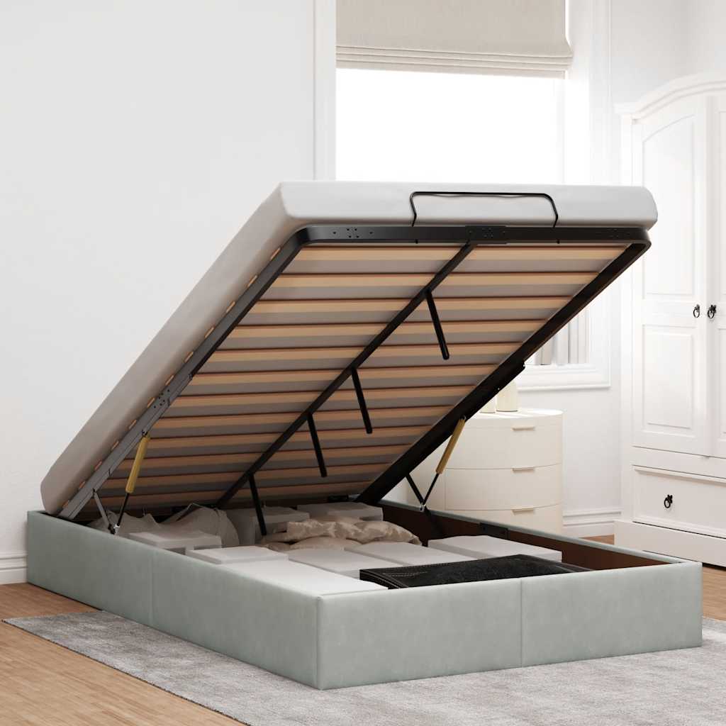 Ottoman sengeramme uten madrass lysegrå dobbel fløyel