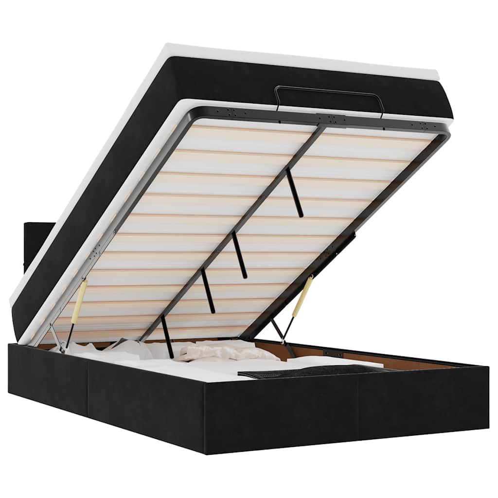 Ottoman sengeramme med madrass svart 120x200cm fløyel