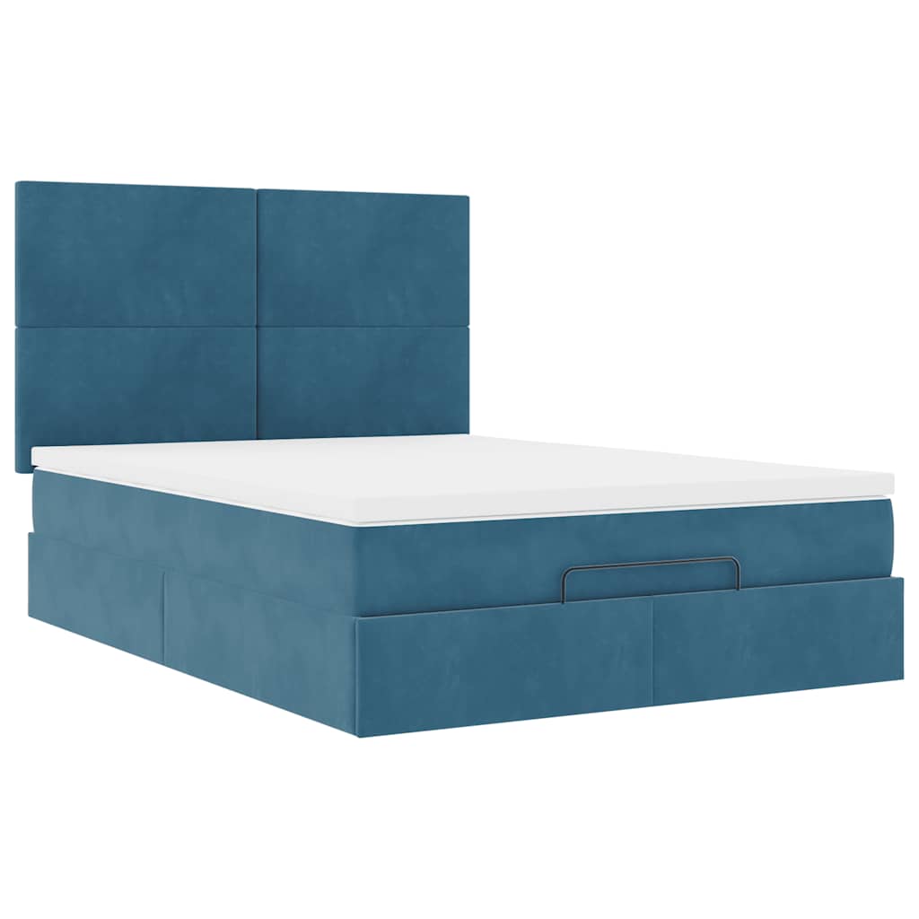 Ottoman sengeramme med madrasser mørkeblå 140x190cm fløyel