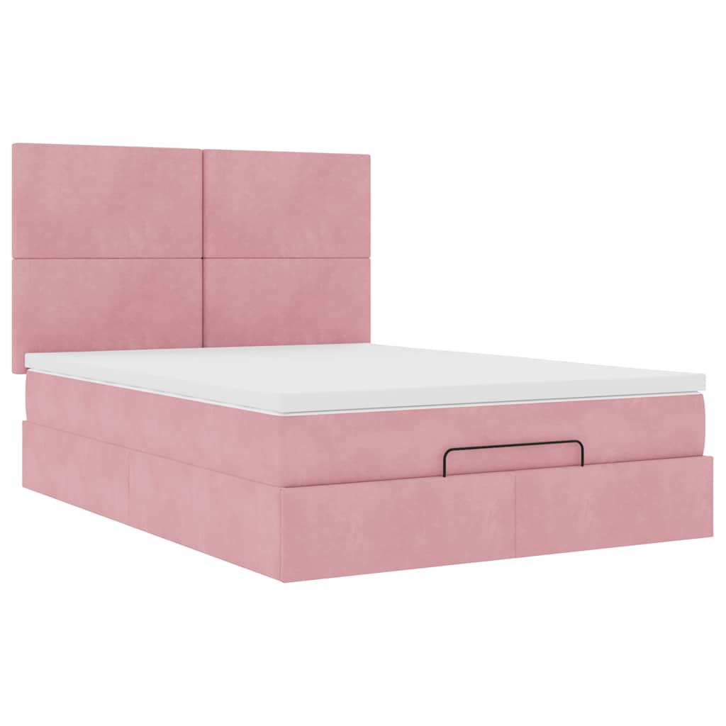 Ottoman sengeramme med madrasser rosa 140x190cm fløyel