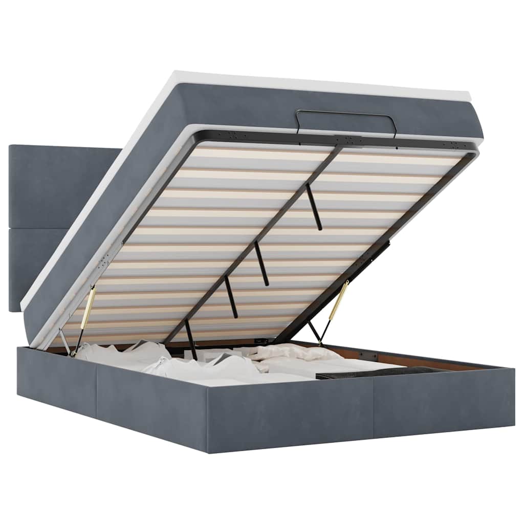 Ottoman sengeramme med madrasser mørkegrå 140x200cm fløyel