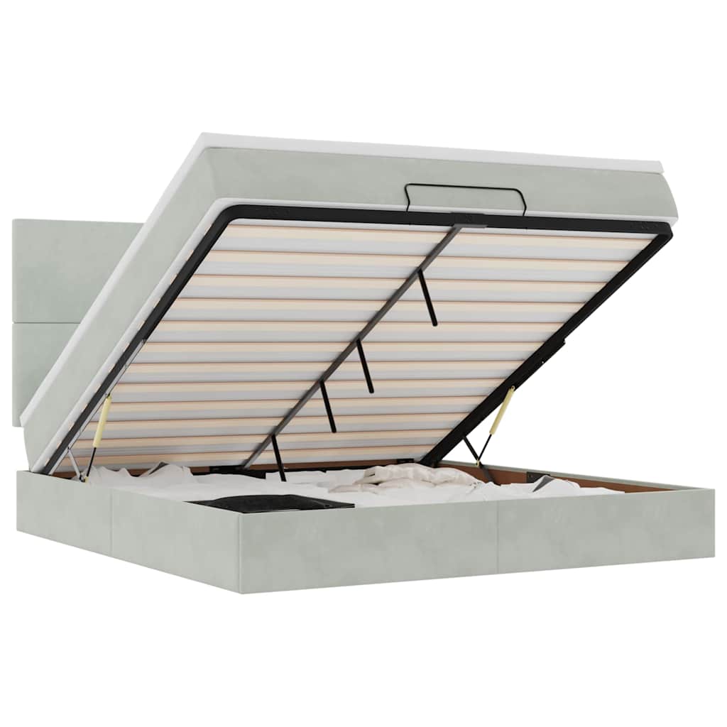 Ottoman sengeramme med madrasser lysegrå 160x200cm fløyel