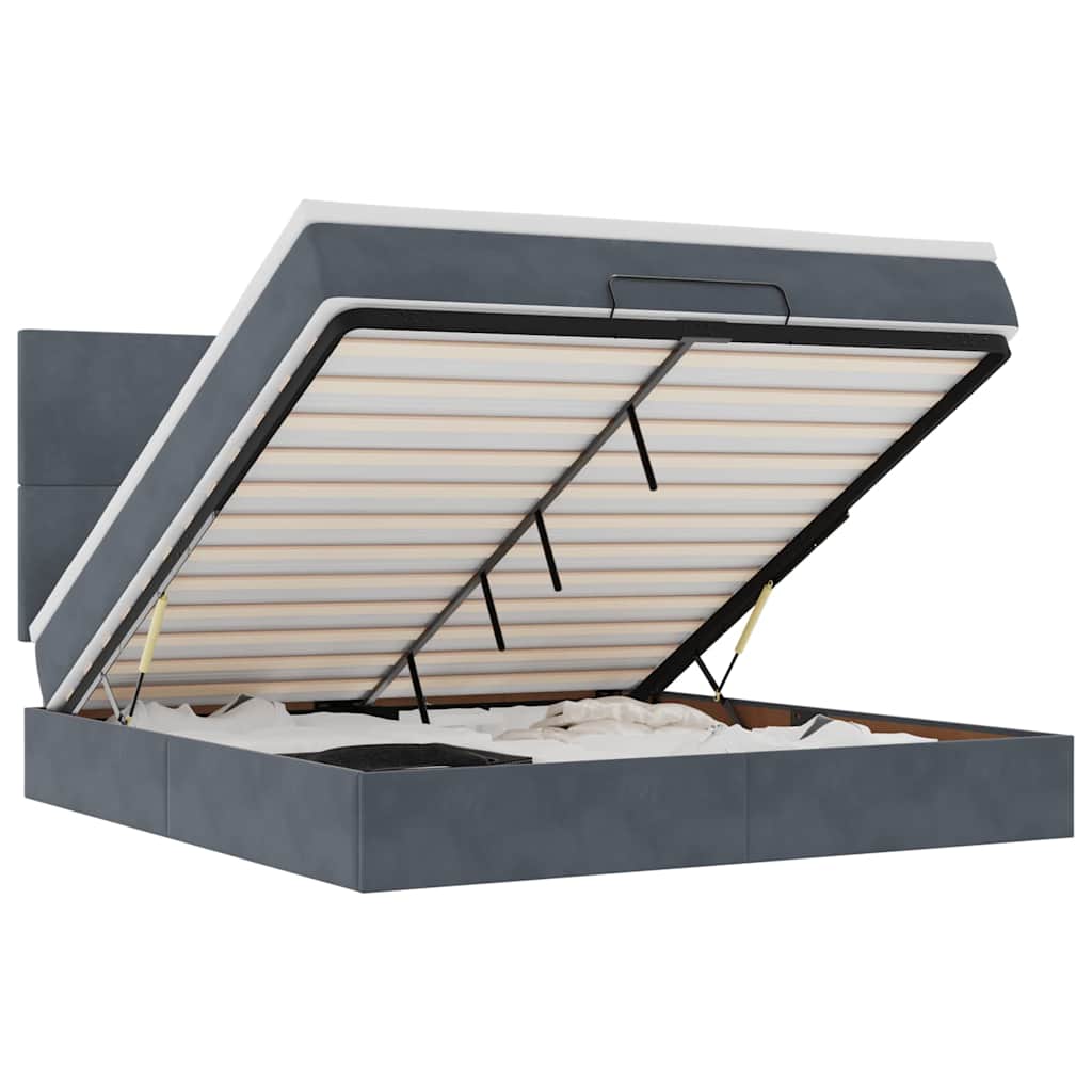 Ottoman sengeramme med madrasser mørkegrå 160x200cm fløyel