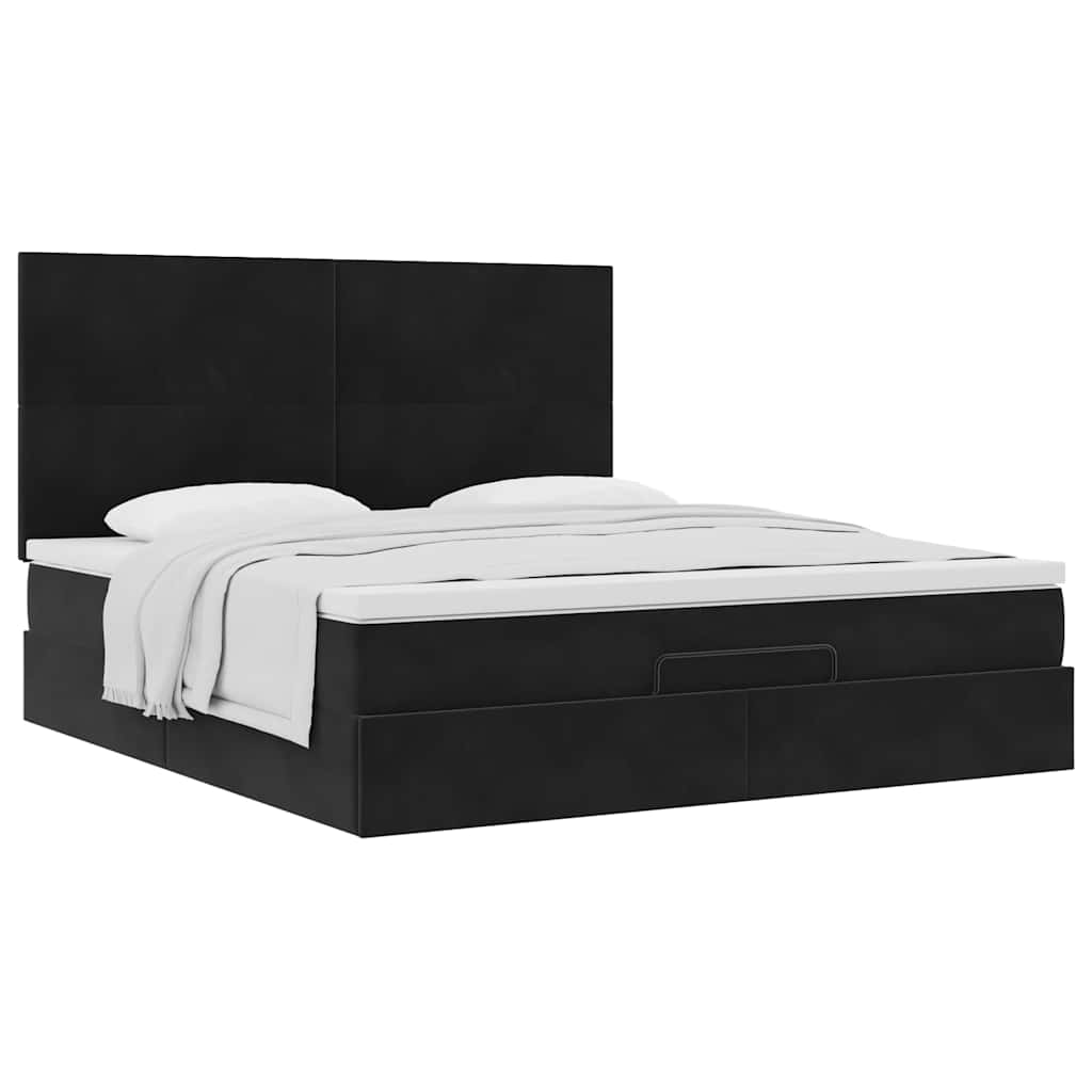 Ottoman sengeramme med madrasser svart 160x200cm fløyel