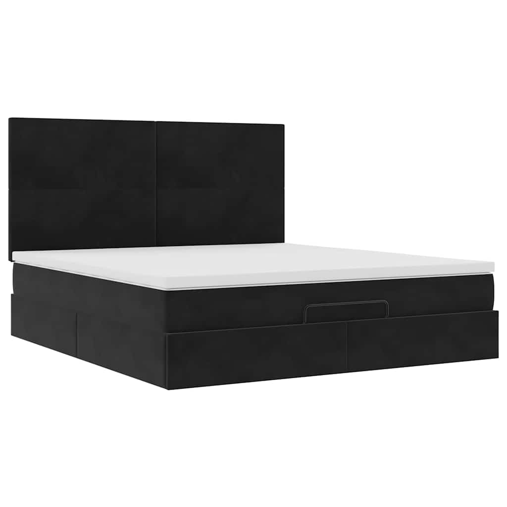 Ottoman sengeramme med madrasser svart 160x200cm fløyel