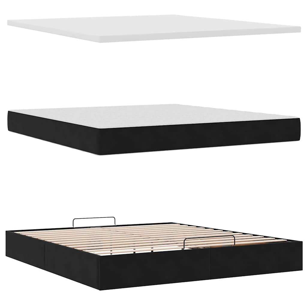 Ottoman sengeramme med madrasser svart 160x200cm fløyel