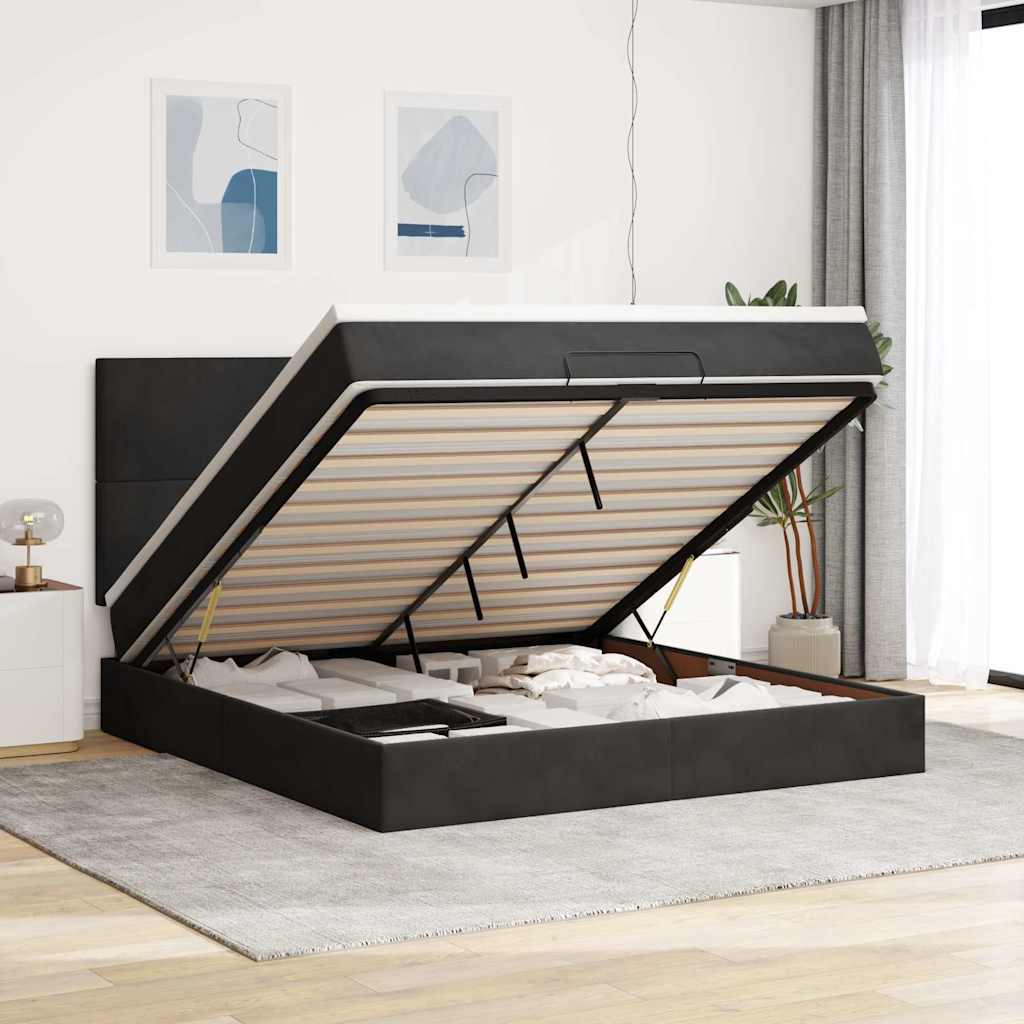 Ottoman sengeramme med madrasser svart 160x200cm fløyel