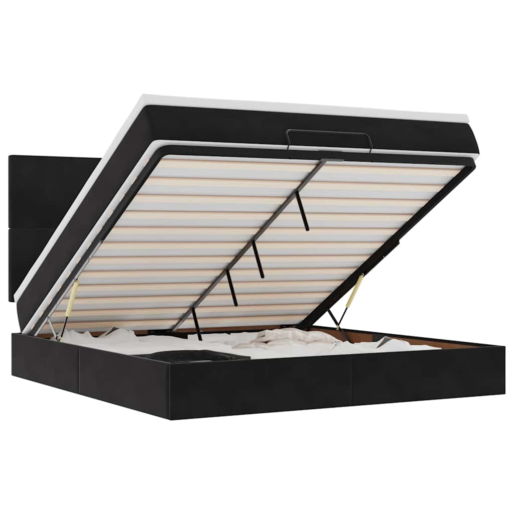 Ottoman sengeramme med madrasser svart 180x200cm fløyel