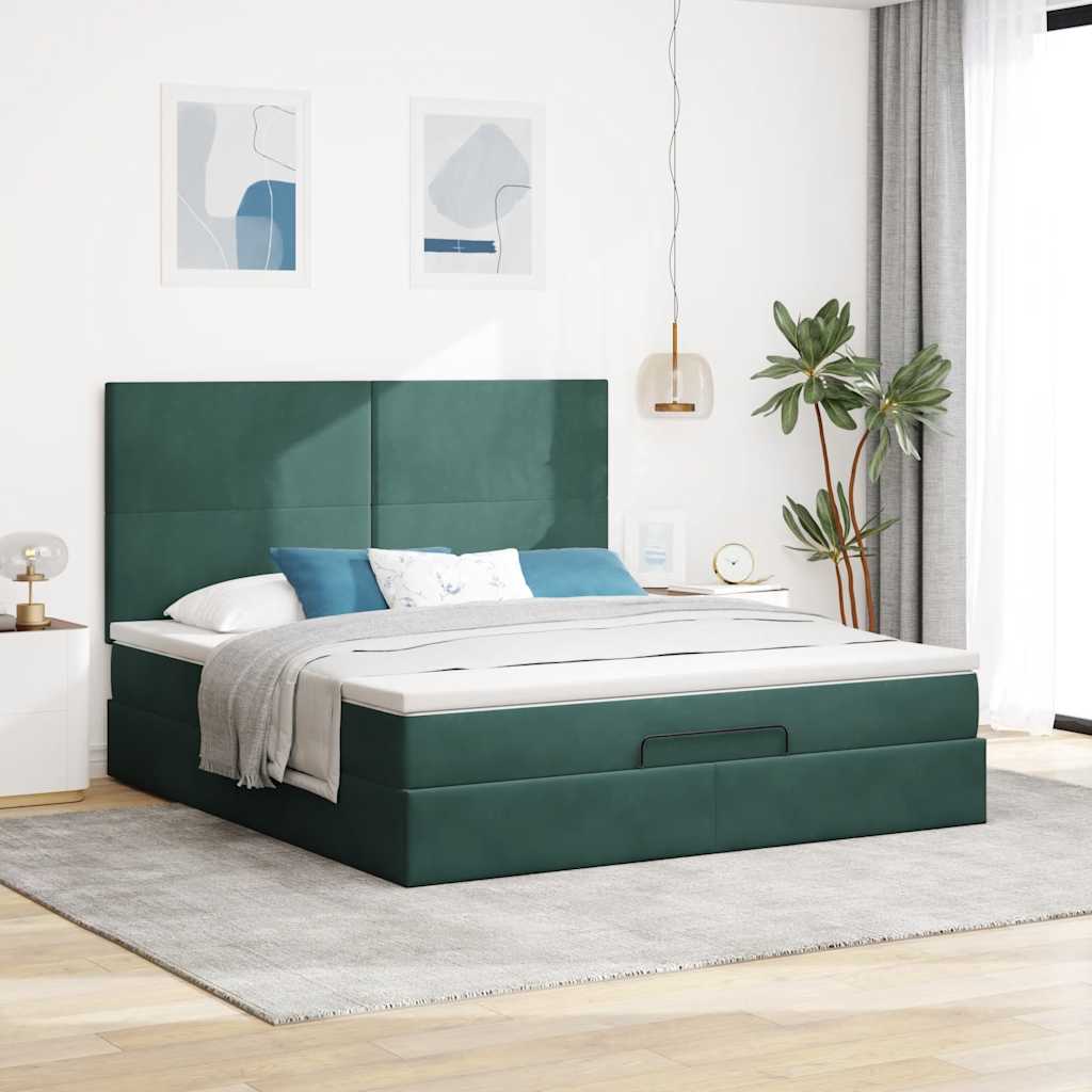 Ottoman sengeramme med madrasser mørkegrønn 180x200cm fløyel